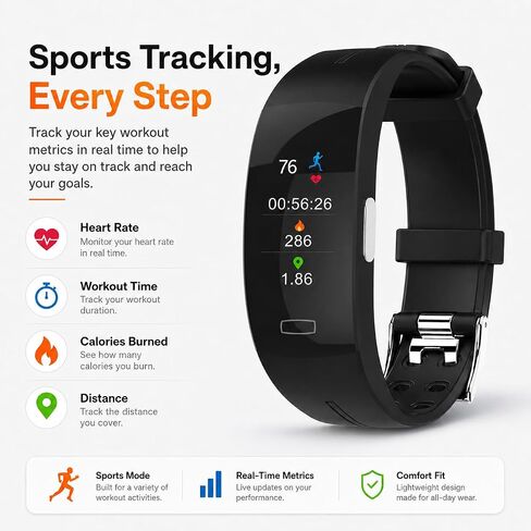 Fitness Tracker with Heart Rate Monitor, Sleep Tracker, Step Counter, Calorie Counter, Activity Tracker, IP67 Waterproof Smart Bracelet, 0.96'' Color Screen, Sports Watch for Women and Men in Kuwait