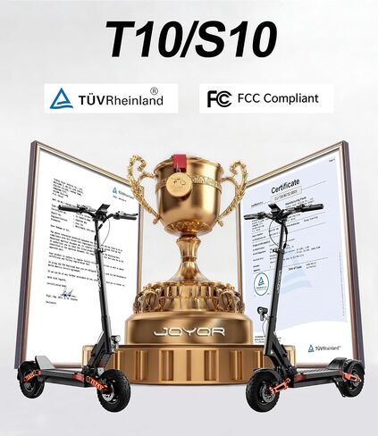 سكوتر كهربائي JOYOR T10 للبالغين، محرك مزدوج 3000 واط، نطاق يصل إلى 47 ميلاً، السرعة القصوى 37 ميلاً في الساعة، إطارات لجميع التضاريس مقاس 10 بوصات، فرامل هيدروليكية مزدوجة و4 ممتصات للصدمات معتمدة من UL 2272 in Kuwait