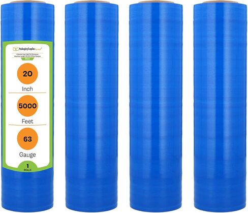 PSBM Machine Blue Stretch Wrap, 1 Pack, 20 Inch x 5000 Feet, 63 Gauge, Dark/Opaque Color Plastic Cling Designed for Pallet Machine Applicators in Saudi Arabia