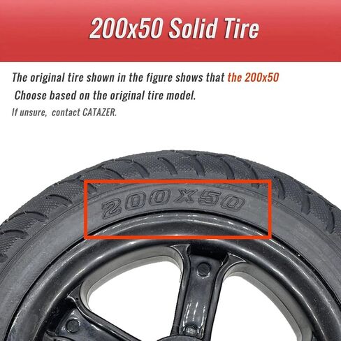 عجلة إطارات صلبة مقاس 200 × 50 مم، إطارات سكوتر كهربائية مطاطية مقاس 8 بوصة من CATAZER إطار متين مقاوم للانفجار ومناسب لمحمل 10 مم (6200) عجلات بديلة لسكوتر الدراجة الإلكترونية in Kuwait