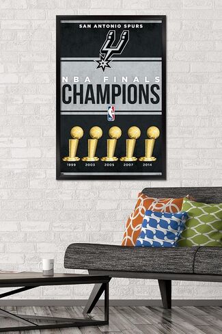 ملصق حائط من Trends International NBA San Antonio Spurs - Champions 23، مقاس 34 طولًا × 22.4 عرضًا، إصدار بإطار أسود in Kuwait