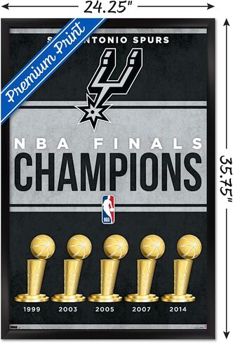 ملصق حائط من Trends International NBA San Antonio Spurs - Champions 23، مقاس 34 طولًا × 22.4 عرضًا، إصدار بإطار أسود in Kuwait