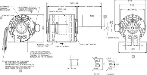 P9584، محرك بديل OEM، 1/4 حصان، 1075 دورة في الدقيقة، 115 فولت، OAO، الإطار 48Y in Kuwait