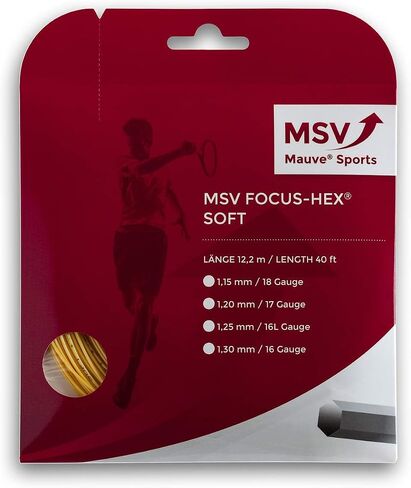 مجموعة خيوط التنس الناعمة MSV Focus HEX، قياس 1.20، أصفر in Kuwait