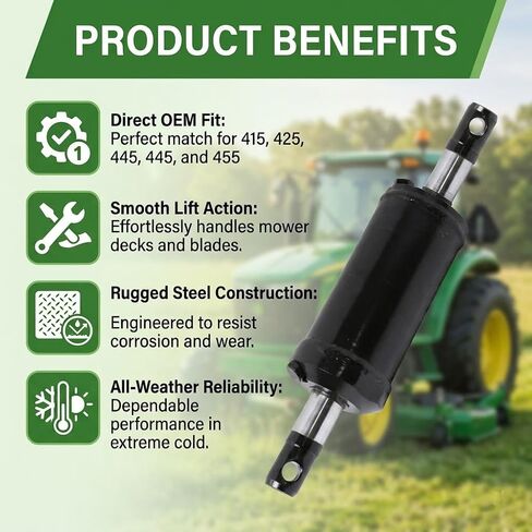 AM121141 AM147175 أسطوانة الرفع الهيدروليكية متوافقة مع John Deere 415 425 445 455 جزازة العشب، استبدال فولاذي دقيق لدعم رفع سطح جرار الحديقة in Kuwait