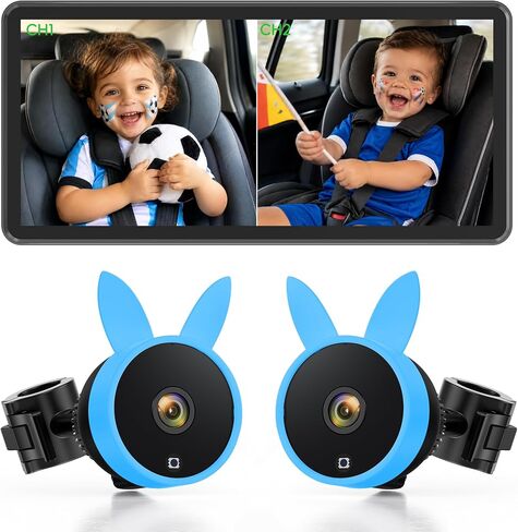 كاميرا مراقبة الطفل Babyvue BV3 MAX مزدوجة السيارة مع تسجيل، كاميرا المقعد الخلفي بشاشة مقسمة 7.2 بوصة، رؤية ليلية بالأشعة تحت الحمراء 1080 بكسل، إعداد سهل للتوأم وطفلين in Kuwait