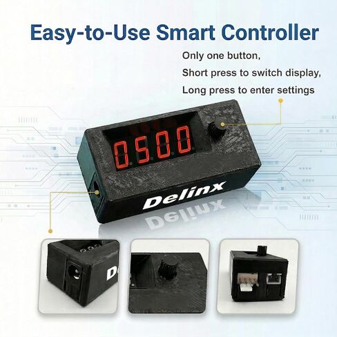 جهاز التحكم في سرعة مروحة الكمبيوتر Delinx 12V 4-Pin PWM، الوضع المزدوج التلقائي/اليدوي، 60 وات | متوافق مع مروحة 5 فولت 24 فولت ذات 4 دبابيس، شاشة رقمية لدرجة الحرارة في الوقت الحقيقي (℉) وسرعة المروحة (دورة في الدقيقة)، مدعوم من PD 3.0 أو DC5521 in Kuwait