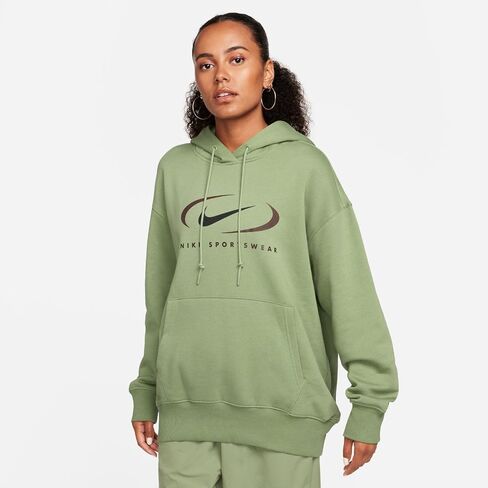 بلوفر بغطاء رأس كبير الحجم للنساء من Nike Sportswear (زيتوني متوسط) (الولايات المتحدة، ألفا، صغير، عادي، عادي، أخضر زيتي) in Kuwait
