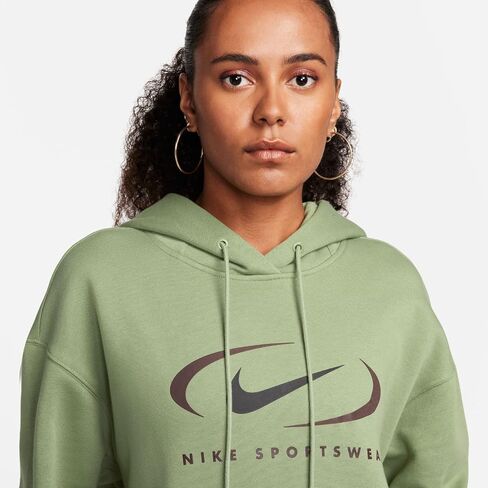 بلوفر بغطاء رأس كبير الحجم للنساء من Nike Sportswear (زيتوني متوسط) (الولايات المتحدة، ألفا، صغير، عادي، عادي، أخضر زيتي) in Kuwait
