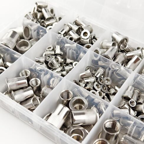 300 قطعة SAE & طقم صامولة برشام متري، M3 M4 M5 M6 M8 M10 M12,8-32 10-24 1/4"-20 5/16"-18 3/8"-16,304 مجموعة صواميل ريفنوت من الفولاذ المقاوم للصدأ UNC برأس مسطح in Kuwait