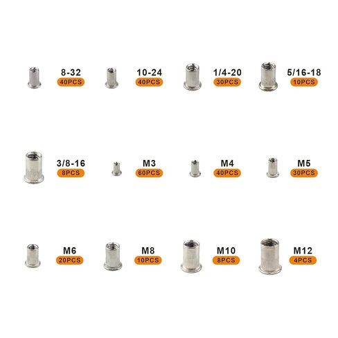 300 قطعة SAE & طقم صامولة برشام متري، M3 M4 M5 M6 M8 M10 M12,8-32 10-24 1/4"-20 5/16"-18 3/8"-16,304 مجموعة صواميل ريفنوت من الفولاذ المقاوم للصدأ UNC برأس مسطح in Kuwait