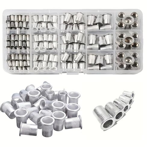 165 Pcs Metric Rivet Nut Kit, Aluminum Flat Head Threaded Insert Nutsert Assortment (M3 M4 M5 M6 M8 M10 M12), Knurled Body Rivnuts for Automotive, Furniture & DIY Projects (Rivet Gun Not Included) in Kuwait