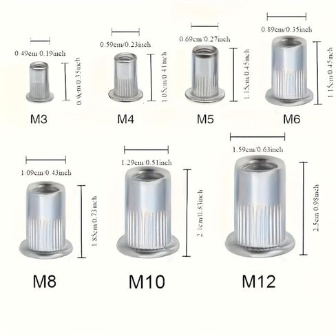 165 Pcs Metric Rivet Nut Kit, Aluminum Flat Head Threaded Insert Nutsert Assortment (M3 M4 M5 M6 M8 M10 M12), Knurled Body Rivnuts for Automotive, Furniture & DIY Projects (Rivet Gun Not Included) in Kuwait