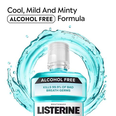 Listerine Cool Mint Alcohol-Free Mild Mouthwash, Oral Rinse Kills 99.9% of Germs that Cause Bad Breath, Less Intense Taste, Mild Mint Flavor, 1 L (Pack of 2) in Saudi Arabia