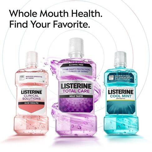 Listerine Cool Mint Alcohol-Free Mild Mouthwash, Oral Rinse Kills 99.9% of Germs that Cause Bad Breath, Less Intense Taste, Mild Mint Flavor, 1 L (Pack of 2) in Saudi Arabia
