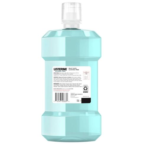Listerine Cool Mint Alcohol-Free Mild Mouthwash, Oral Rinse Kills 99.9% of Germs that Cause Bad Breath, Less Intense Taste, Mild Mint Flavor, 1 L (Pack of 2) in Saudi Arabia