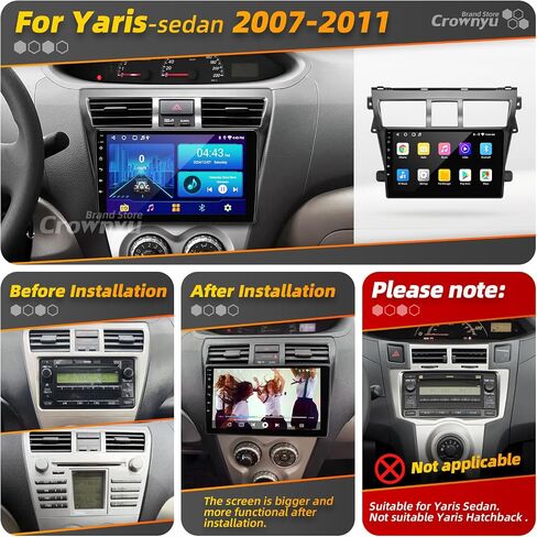 for Toyota Yaris Radio Compatible with Wirelessly Carplay Android Auto Upgrade Android Car Stereo Bluetooth Navigation Touchscreen GPS FM Multimedia Player Rear Camera Head Unit (Hatchback) in Saudi Arabia