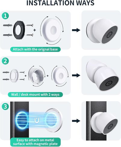 حامل حائط مغناطيسي قوي للغاية وحامل مكتب لكاميرا Google Nest في الهواء الطلق أو في الداخل، بطارية الجيل 2، مضاد للسقوط و4 طرق تركيب ومقاوم للطقس ودوران 360 درجة وإمالة 90 درجة ومجموعة دعامة تثبيت قابلة للتعديل in Kuwait