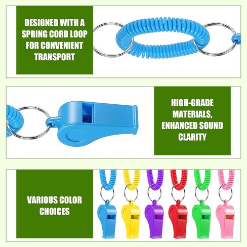 60 Pcs Sport Whistles Bulk, 6 Colors Plastic Loud Whistles with Bracelet Portable Colorful Whistle with Stretchable Coil Wrist and Keychain Ring for Coaches, Referees, Adults, Outdoor Sports in Kuwait