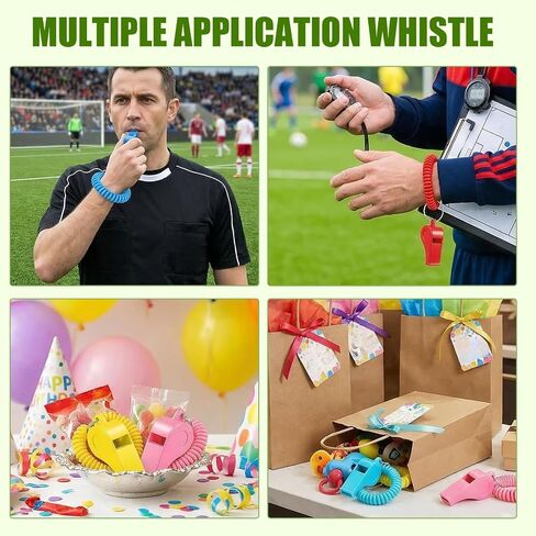 60 Pcs Sport Whistles Bulk, 6 Colors Plastic Loud Whistles with Bracelet Portable Colorful Whistle with Stretchable Coil Wrist and Keychain Ring for Coaches, Referees, Adults, Outdoor Sports in Kuwait