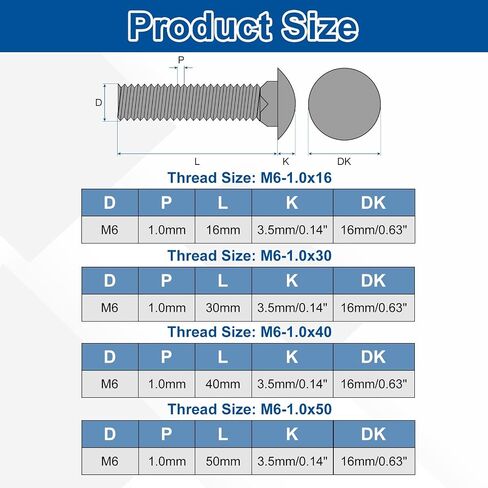 uxcell 38Pcs Carriage Bolts and Nuts Kit, M6 Stainless Steel 304 Round Head Square Neck Carriage Bolts Screws and Hex Nuts - Silver in Kuwait