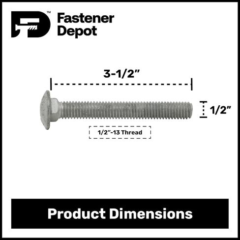 1/2"-13 x 3-1/2" (25 Pack) Galvanized Carriage Bolt Kit Grade 307A, Includes: USS Flat Washers (25 pcs) and Hex Nuts (25 pcs), Hot Dip Galvanized for Exterior Use by Fastener Depot in Kuwait