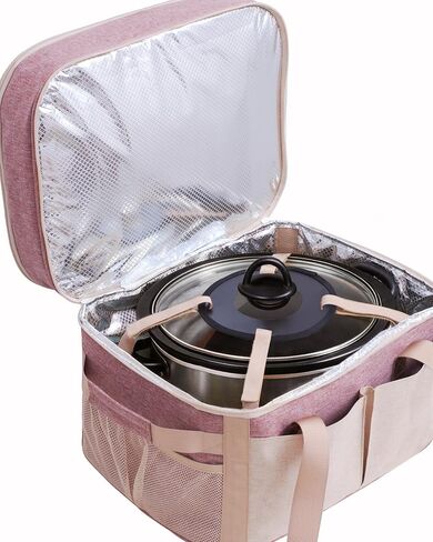 Crock Pot Carrying Bag for Slow Cooker 6-8 Quart Oval Crock-Pot, Double Layer Carrier Bag, Insulated Travel Tote with Removable Bottom Support Board, Top Zip Compartment and Front Pocket for Utensils in Kuwait
