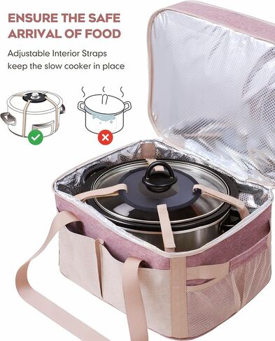 Crock Pot Carrying Bag for Slow Cooker 6-8 Quart Oval Crock-Pot, Double Layer Carrier Bag, Insulated Travel Tote with Removable Bottom Support Board, Top Zip Compartment and Front Pocket for Utensils in Kuwait