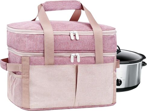 Crock Pot Carrying Bag for Slow Cooker 6-8 Quart Oval Crock-Pot, Double Layer Carrier Bag, Insulated Travel Tote with Removable Bottom Support Board, Top Zip Compartment and Front Pocket for Utensils in Kuwait
