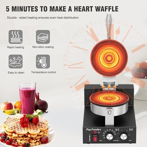 Commercial Heart Waffle Maker — Non-Stick Electric Waffle Machine, Independent Temp Control (122-572°F) & Timer, 1200W Heart Shaped Waffle Maker, for Commercial & Home Use in Kuwait