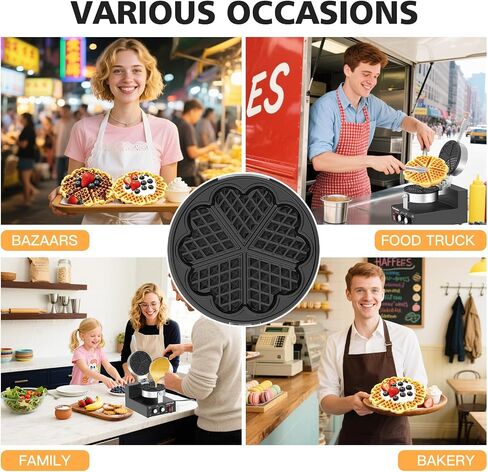 Commercial Heart Waffle Maker — Non-Stick Electric Waffle Machine, Independent Temp Control (122-572°F) & Timer, 1200W Heart Shaped Waffle Maker, for Commercial & Home Use in Kuwait