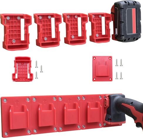 20 Pack Battery Holders Tool Holders for Milwaukee M18 18V Drill,10pcs Tool Hangers and 10pcs Battery Organizer Wall Mount(Red,70pcs Screws) in Kuwait