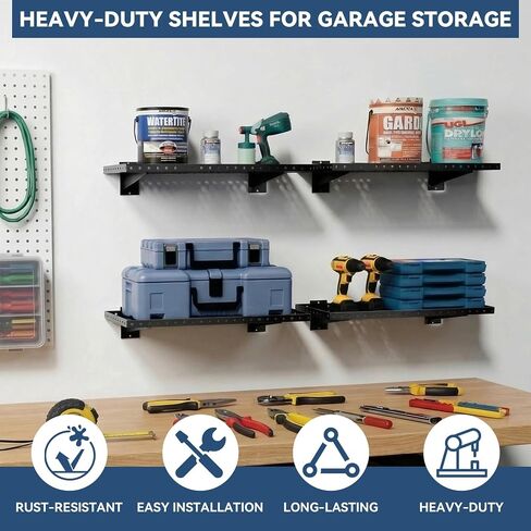 Garage Wall Shelving 2-Pack, 24"x12" Wall Mounted Shelves, Heavy Duty Shelves for Garage Storage, Holds Up to 100 lbs, Black in Kuwait