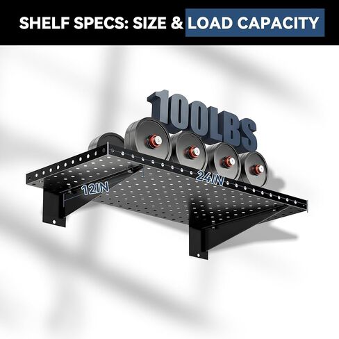 Garage Wall Shelving 2-Pack, 24"x12" Wall Mounted Shelves, Heavy Duty Shelves for Garage Storage, Holds Up to 100 lbs, Black in Kuwait