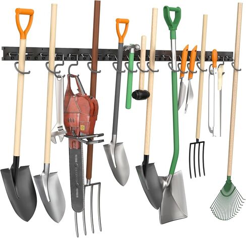 TORACK Plastic Wall Mounted Mop and Broom Holder, Garden Tools Organizer for Garage Wall, Yard Tool Storage Rack for Rakes, Shovels, Mops, Brooms (4 Tracks, 16 Hooks) in Kuwait