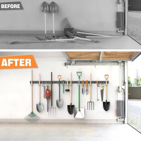 TORACK Plastic Wall Mounted Mop and Broom Holder, Garden Tools Organizer for Garage Wall, Yard Tool Storage Rack for Rakes, Shovels, Mops, Brooms (4 Tracks, 16 Hooks) in Kuwait