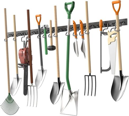 TORACK Plastic Wall Mounted Mop and Broom Holder, Garden Tools Organizer for Garage Wall, Yard Tool Storage Rack for Rakes, Shovels, Mops, Brooms (4 Tracks, 16 Hooks) in Kuwait