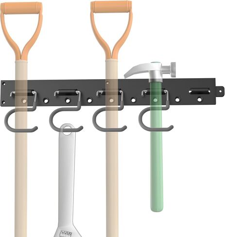 TORACK Plastic Wall Mounted Mop and Broom Holder, Garden Tools Organizer for Garage Wall, Yard Tool Storage Rack for Rakes, Shovels, Mops, Brooms (4 Tracks, 16 Hooks) in Kuwait