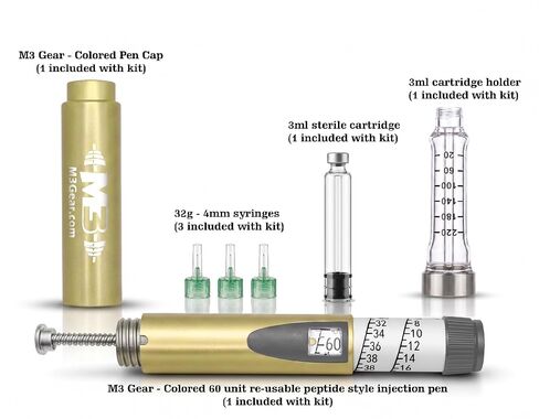 M3Gear - Metal Reusable Peptide Injection Pen - 6 Piece Kit - (Gold) in Saudi Arabia