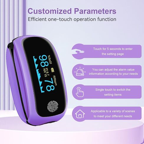 Rechargeable Pulse Oximeter, oximeter with Respiratory, Respiration Rate Monitor, SpO2 PI Monitoring Devices, oxygen monitor fingertip for Sports Aviation Use Only (Purple) in Kuwait