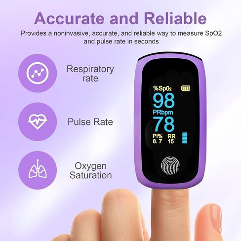 Rechargeable Pulse Oximeter, oximeter with Respiratory, Respiration Rate Monitor, SpO2 PI Monitoring Devices, oxygen monitor fingertip for Sports Aviation Use Only (Purple) in Kuwait