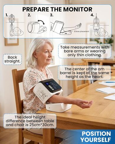 Saker Blood Pressure Monitor Upper Arm, Automatic BP Monitor for Home Use, No-Wrap Auto-Fit Design, Fits 8.5"–15.7", Large Display, 4 Users with 199 Readings Each, One-Touch (U90B) in Kuwait