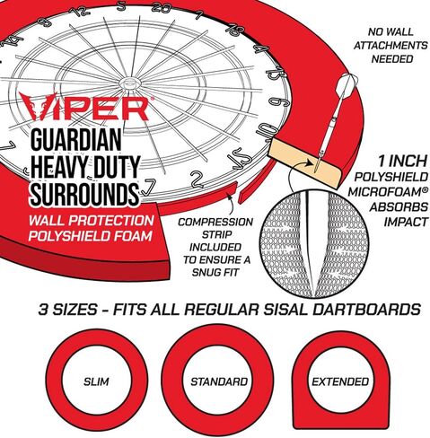 Viper من GLD Products Guardian Pro Slim Dart Board محيطي، واقي حائط لوح رمي السهام من إسفنج EVA لألواح ذات أطراف فولاذية بشعيرات السيزال مقاس 17.75 بوصة، أسود in Kuwait