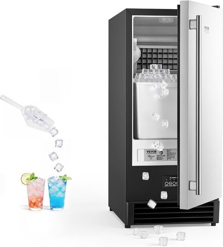 VEVOR Undercounter Built-in Ice Maker, 50 Lbs/Day Under Counter Ice Maker Machine with Drain Pump, Reversible Door, Stainless Steel Freestanding Ice Maker for Commercial Home Kitchen in Kuwait