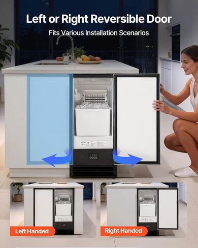 VEVOR Undercounter Built-in Ice Maker, 50 Lbs/Day Under Counter Ice Maker Machine with Drain Pump, Reversible Door, Stainless Steel Freestanding Ice Maker for Commercial Home Kitchen in Kuwait