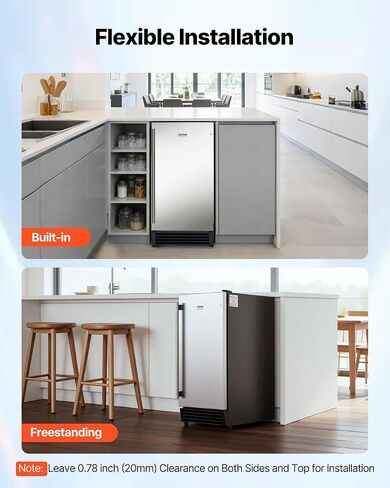 VEVOR Undercounter Built-in Ice Maker, 50 Lbs/Day Under Counter Ice Maker Machine with Drain Pump, Reversible Door, Stainless Steel Freestanding Ice Maker for Commercial Home Kitchen in Kuwait