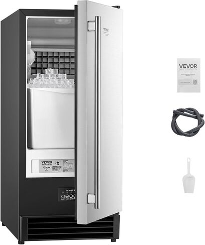 VEVOR Undercounter Built-in Ice Maker, 50 Lbs/Day Under Counter Ice Maker Machine with Drain Pump, Reversible Door, Stainless Steel Freestanding Ice Maker for Commercial Home Kitchen in Kuwait
