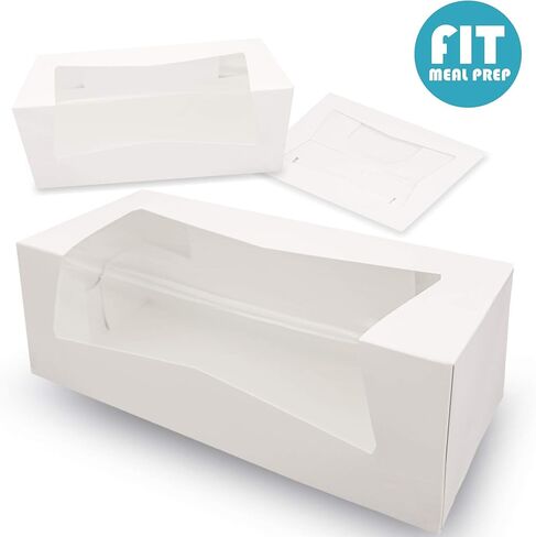 Fit Meal Prep 25 Pack 9 × 4 × 3.5 بوصة صناديق مخبز بيضاء مع نافذة، تغليف هدايا من الورق المقوى المنبثق تلقائيًا وحاويات الخبز، كب كيك، كوكي وصناديق خبز رغيف in Kuwait