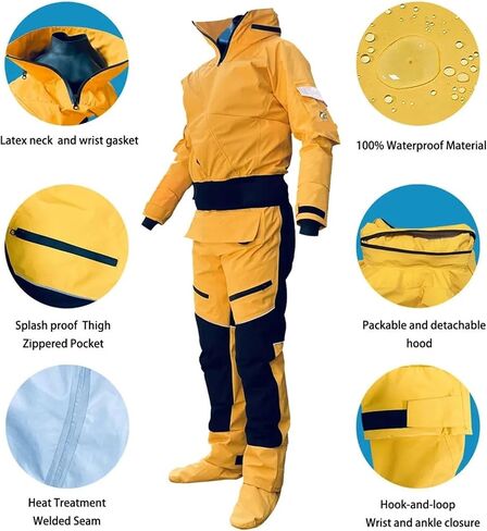 Front Entry Waterproof Full Drysuit Detachable Hooded Dry Suit Clothing For Kayaking Paddling Rafting for Dinghy, Sailing, Kayaking(L) in Kuwait