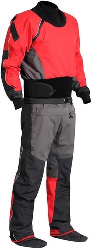 1-Piece Dry Suit For Men, 3 Ply, Latex Gasket, Red, Waterproof, Survival, Kayaking Equipment, Relief Zipper for Dinghy, Sailing, Kayaking(L) in Kuwait